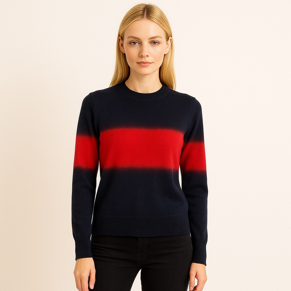 Emporio Armani Navy & Red Tie-Dye Ombre Sweater – Women’s Medium Size XS